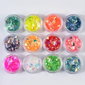 

12 box/set Manicure Shell Cellophane Colorful Candy Aurora Papers Hard Epoxy Filling Nail Polish Adhesive Decorative Dotted Hand