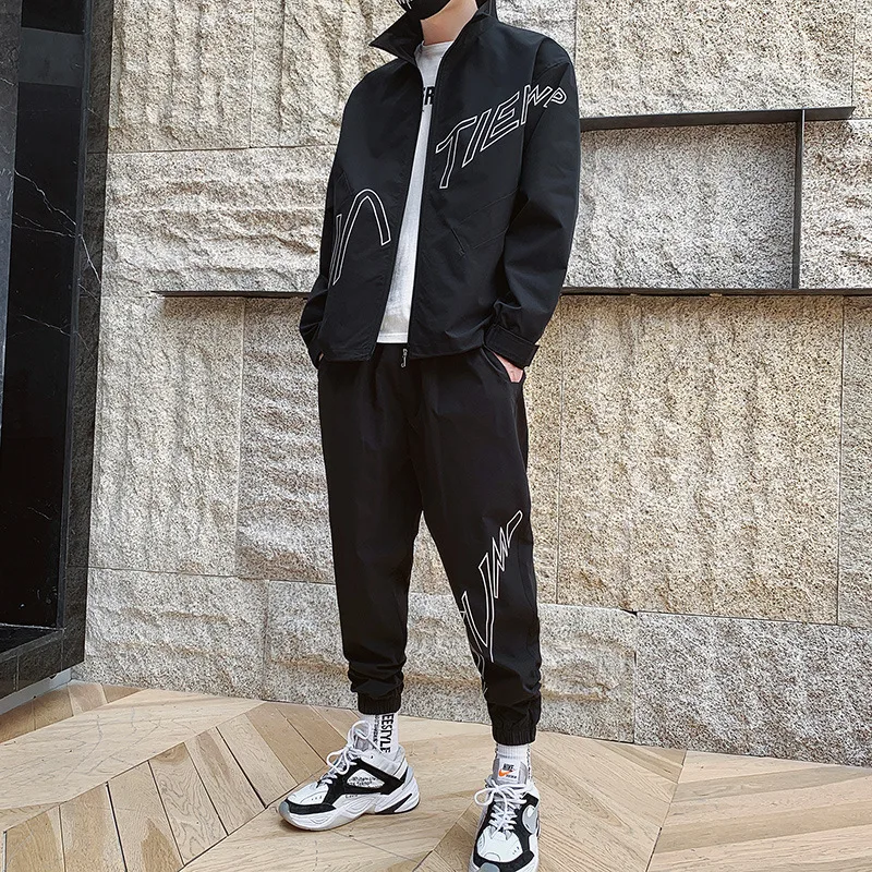 

Long-sleeved Sweater Coat MEN'S Suit Cool Casual Sports Two-Piece 2019 Popular Brand Loose-Fit