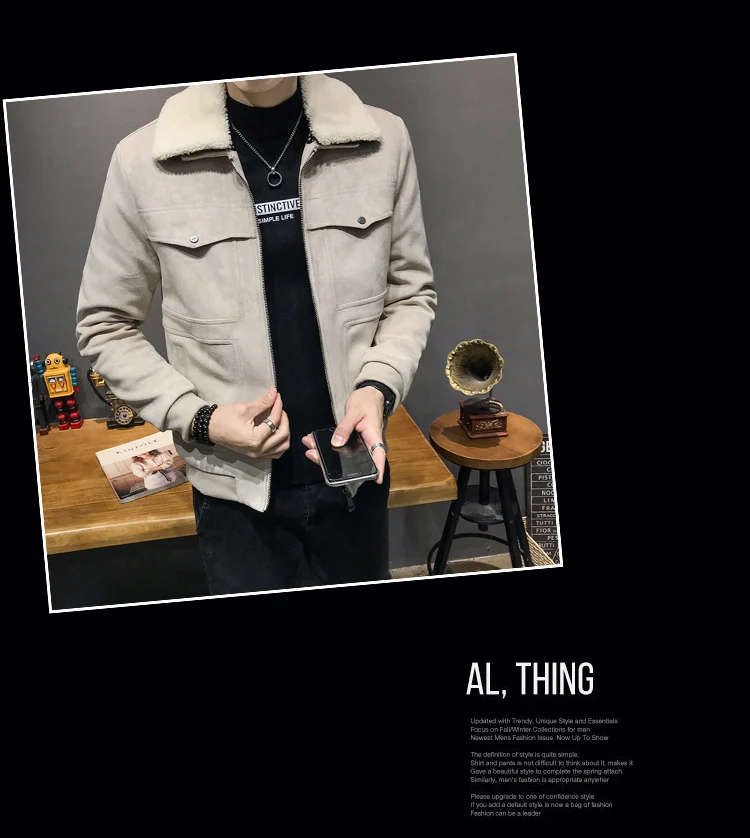 Г. nueva chaqueta de cuero de ante forrada de algodón para invierno con capucha cuello de abrigos de piel sinttetica Hombre Abr