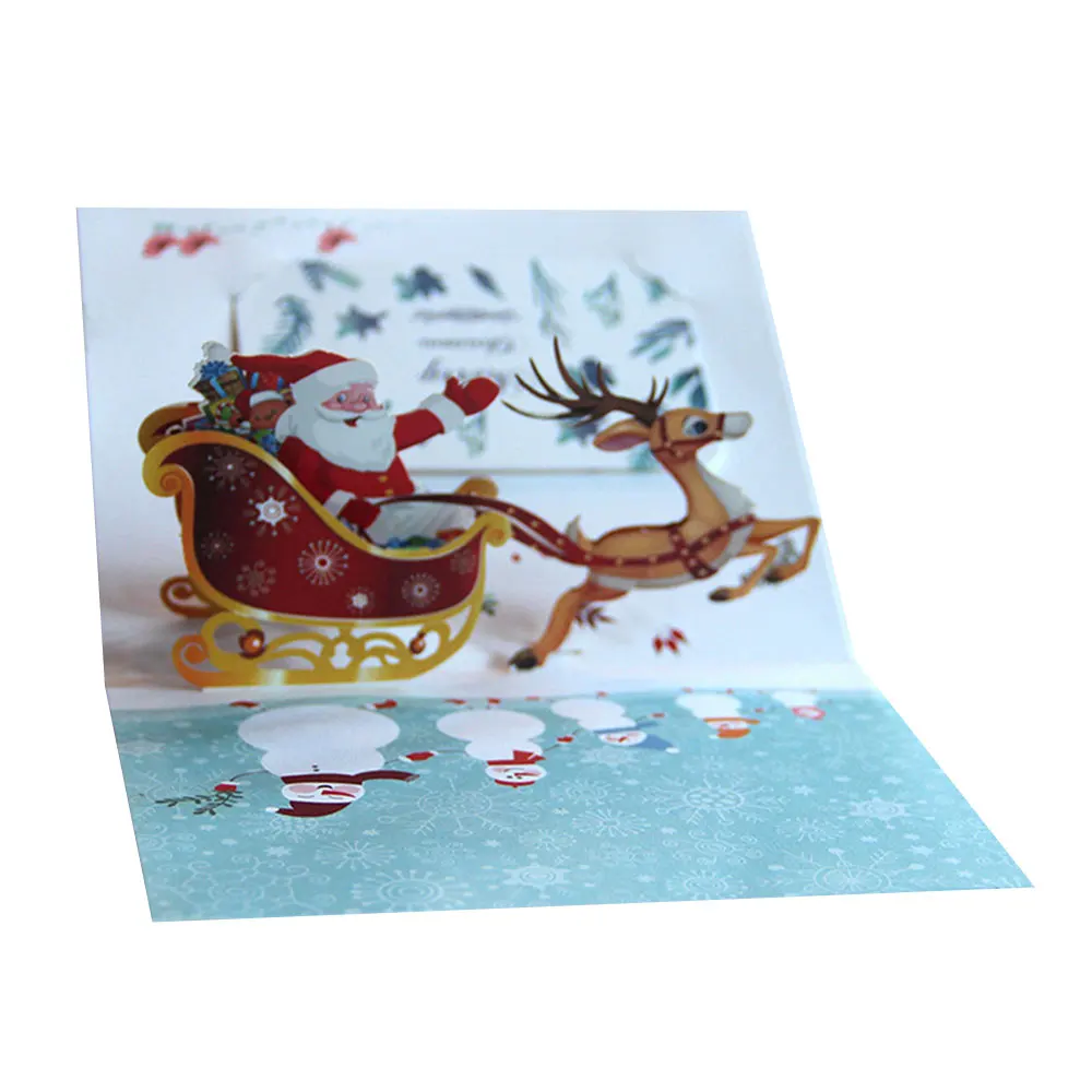 Colorful Elk Carriage Card Invitations Blessing New Christmas Postcard Handmade Deer Car Creative Wishes 3D Greeting Card Event