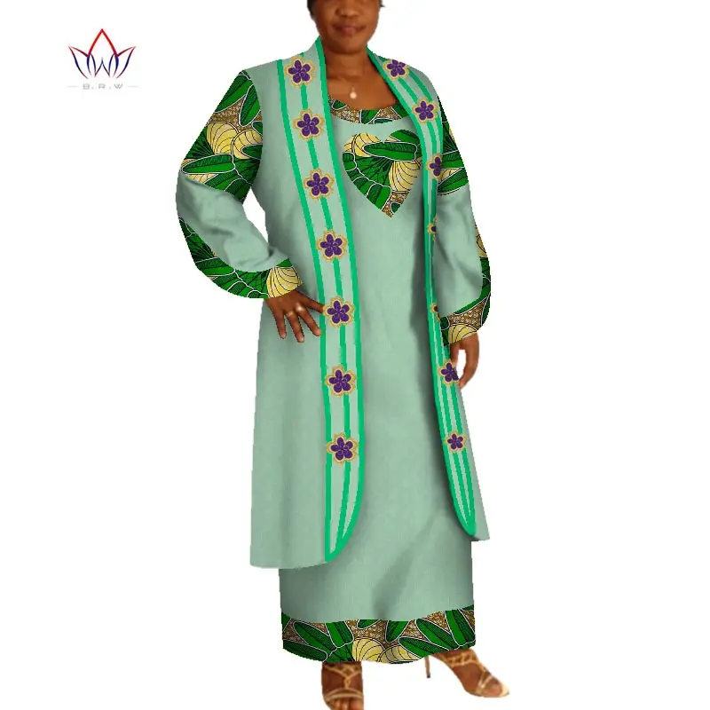 Комплект из 2 предметов, Дашики, африканские платья для женщин, повседневный Свадебный комплект из пальто и платья, африканские платья для женщин, платье с длинным рукавом, WY5989