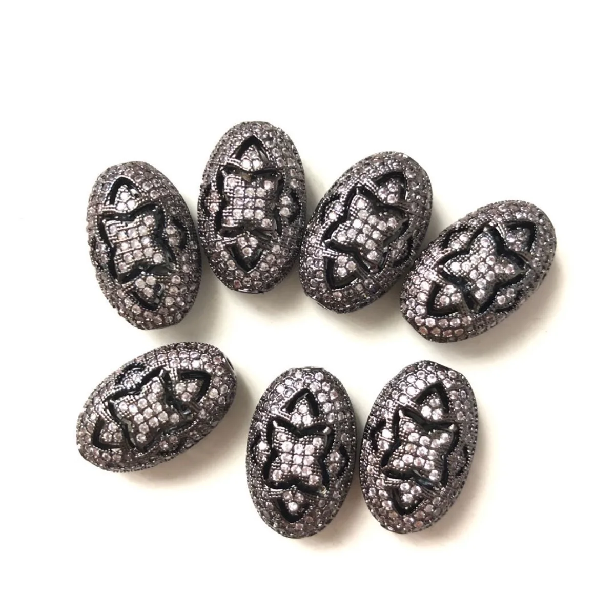 5pcs Zirconia Paved Hollow Olive Beads Spacers for Girl Jewelry Bracelet Creation Bling Gold-Plate Waist Accessory DIY Wholesale