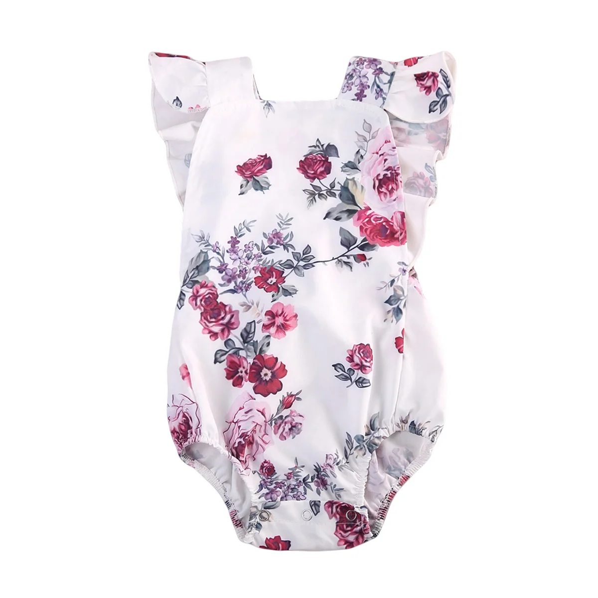 Lovely Purple Rose Newborn Infant Baby Girls Sleeveless Playsuit Romper Jumpsuit Outfit Clothes - Цвет: Белый