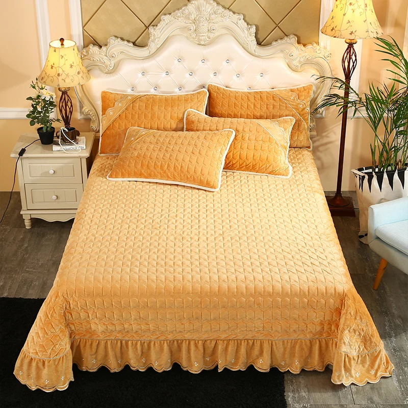 Super Soft Solid Quilted Bed Quilted Bedspread Bed Cover Winter style Warm Fleece Chic 250X250cm/250X270cm Bed spread Pillowcase