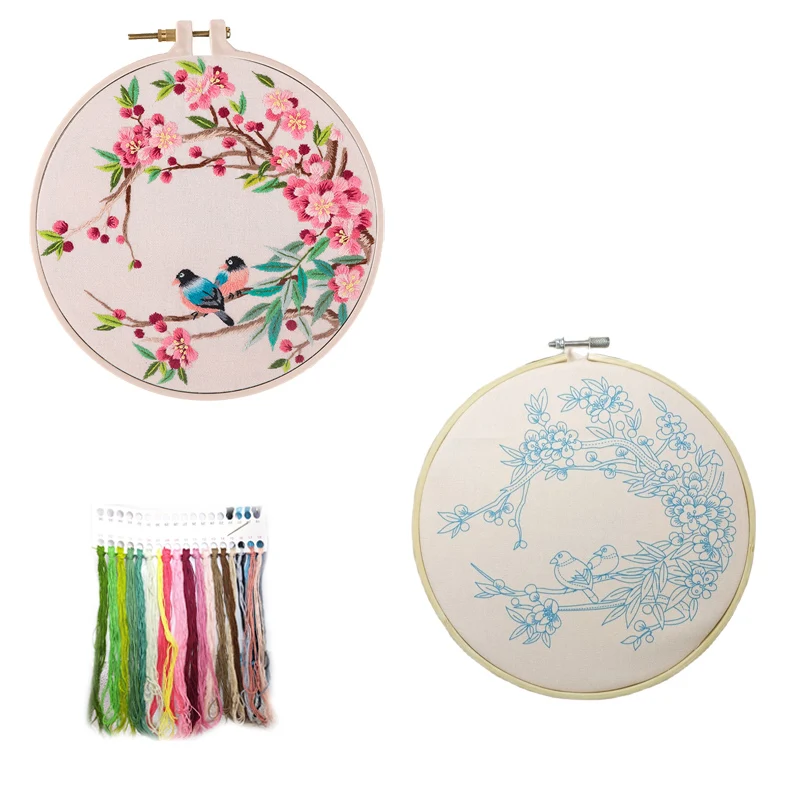 DIY Flower Pattern Printed Embroidery Kit Hoop Cross Stitch Needlework Handmade Sewing Art Craft Painting Home Decor | Дом и сад