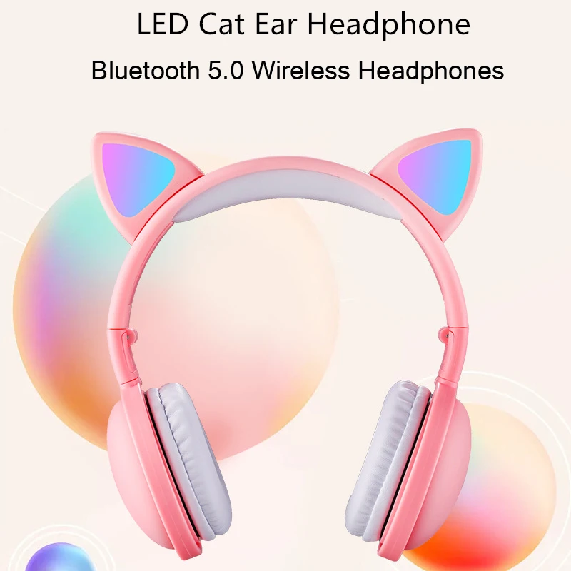 

New LED Wireless Headphones Bluetooth 5.0 Stereo Cat Ear Headphones HIFI Sound Game Flashing Glowing for Phones with Microphone