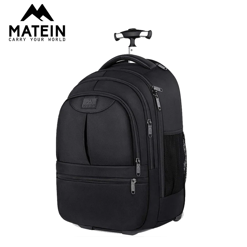 Матеин прокатки рюкзак для путешествий из полиэстера со съемными колесами для Для мужчин и Для женщин Бизнес багаж чемодан на колесиках - Цвет: Black