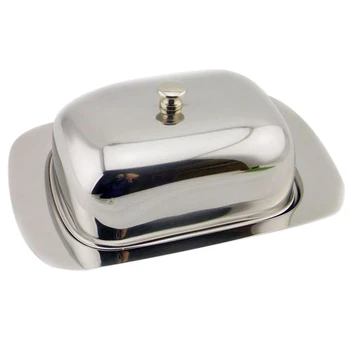 

Stainless Steel Butter Dish Box Container Cheese Server Storage Keeper Tray with Lid Kitchen Dinnerware