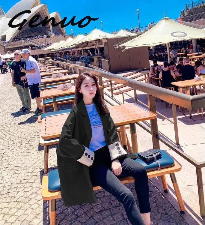 Genuo, новинка, женские, новые, модные, контрастные цвета, с манжетами, из кусков, свободные, более размера, блейзеры для женщин, весна, большой размер, повседневная куртка