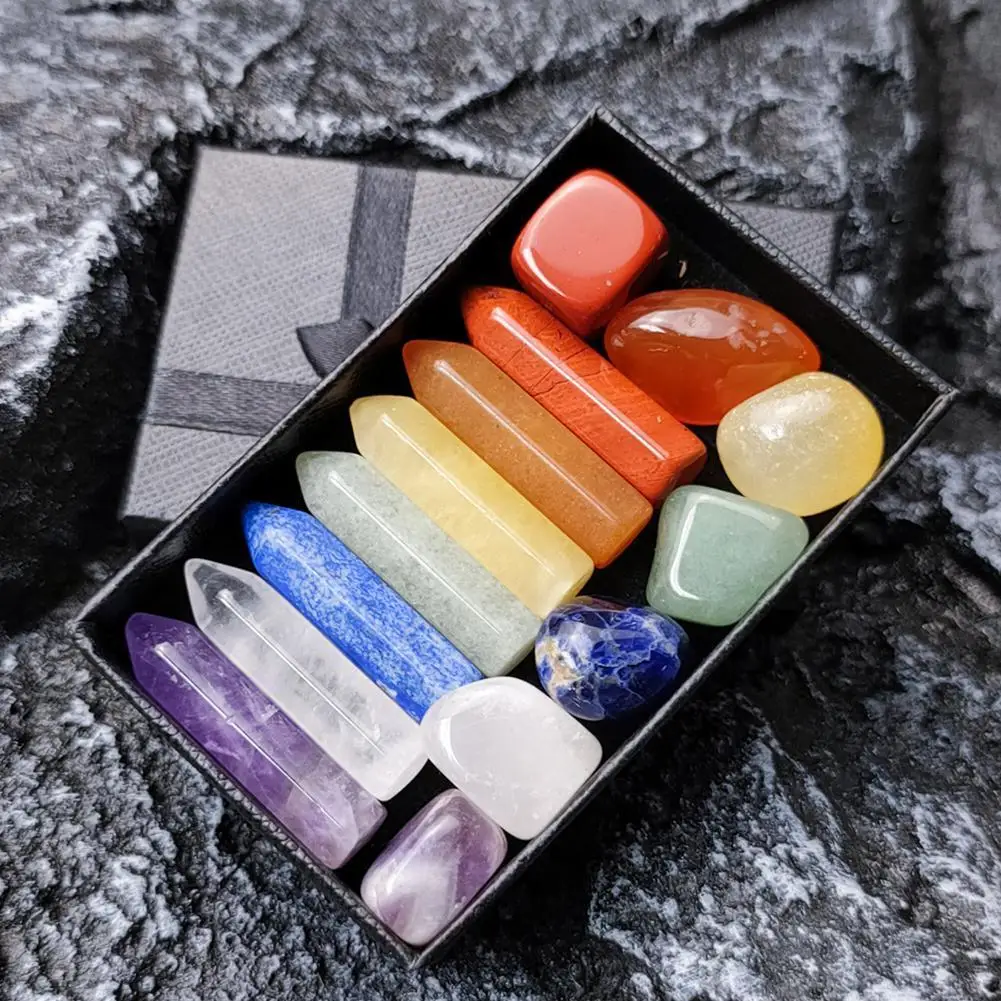 Natural Stone Crystal Gemstone Chakras Healing Quartz Mineral Ornament Home Decoration High Quality Gifts Box 14/10/8/7 PCS/Set