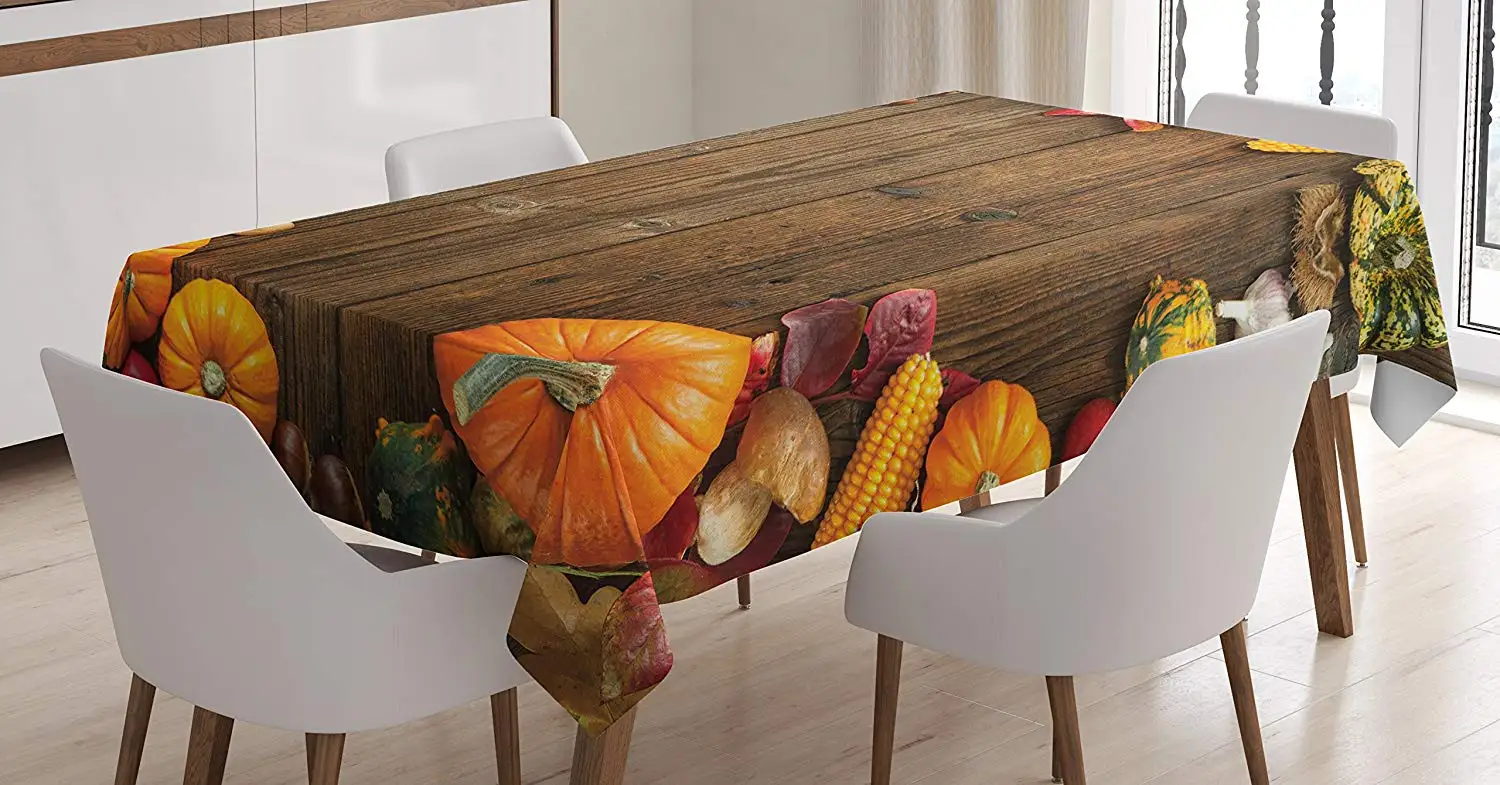 

Thanksgiving Tablecloth Organic Autumnal Fruits and Gourds on a Rustic Wooden Table Cornucopia Table Cover Room Kitchen Decor