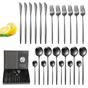

New 24pcs Knife Fork Spoon Dinnerware Set with gift box Stainless Steel Tableware Set Knife Fork Spoon Flatware Sets Cutlery Set