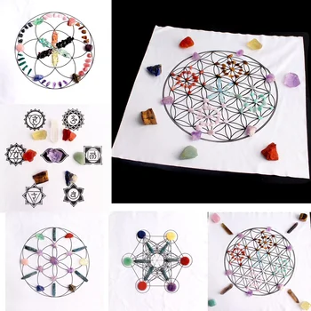 

Natural Stone Set 7Chakra Crystal Healing Meditation Grids Altar Cloth Flower of Life Assorted Chips Balancing Energy Gift Decor