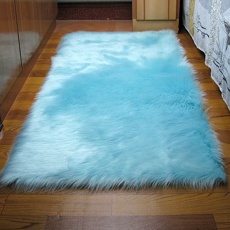 Lake Blue Меховой ковер, ковры для гостиной, ковер из искусственного меха, мягкий коврик для пола, Пушистый Плюшевый коврик из овчины, подушка для сиденья, простой белый Декор для спальни - Цвет: Lake Blue