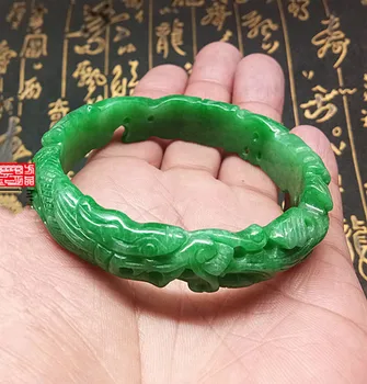 

100%real yu handmad A Hand carved hollow flower yu bangle green yu bangles women bracelet certificate