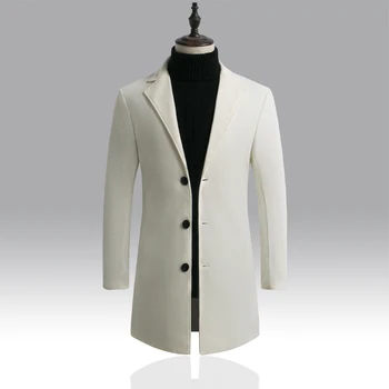 

Autumn Winter Mens Brand Fleece blends Jacket Male Overcoat Casual Solid Slim collar coats Long cotton trench coat Streetwear