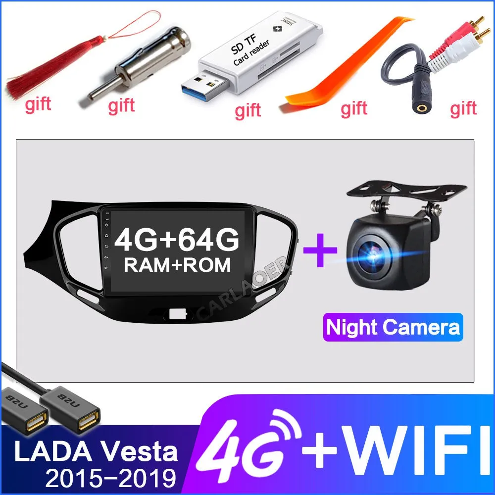 4g 64g 4G camera Для Лада Веста кросс Спорт- автомобильный Радио Мультимедиа Видео плеер навигация gps Android 8,1 No dvd 2din 2 din 2.5D+ ips+ DSP - Цвет: 4g 64g 4G camera