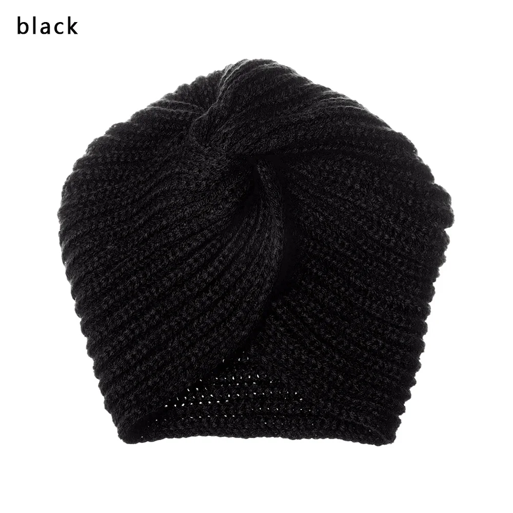 Черный Knitted Spring Winter Hat Women Felt Hat Ladies Turban Head Wrap Caps for Women Twist Headwrap Hat Girls Croceht Beanies LLA24 - Цвет: Черный