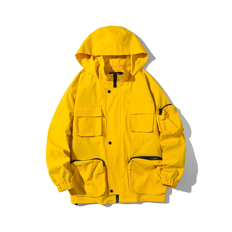 

White background spring and autumn tide brand American fried street tooling style hooded jacket male ins loose jacket