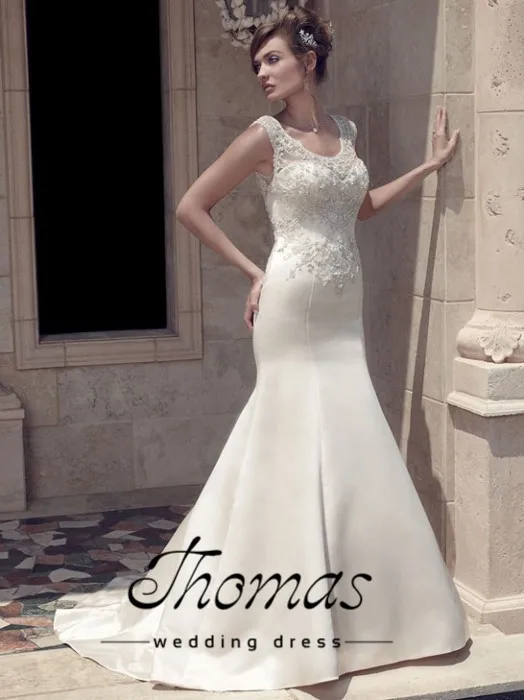 novo elegante sereia com namorado apliques em органза e cetim vestidos de noiva personalizado-feito wv-39