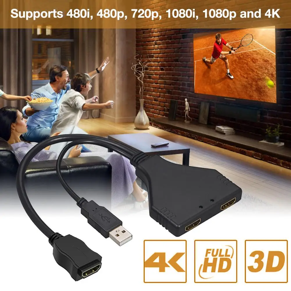 HDMI 1 в 2 Выход сплиттер HD мужской женский сплиттер адаптер конвертер кабель с USB для 1080P 4K HD tv видео HD tv соединительный кабель