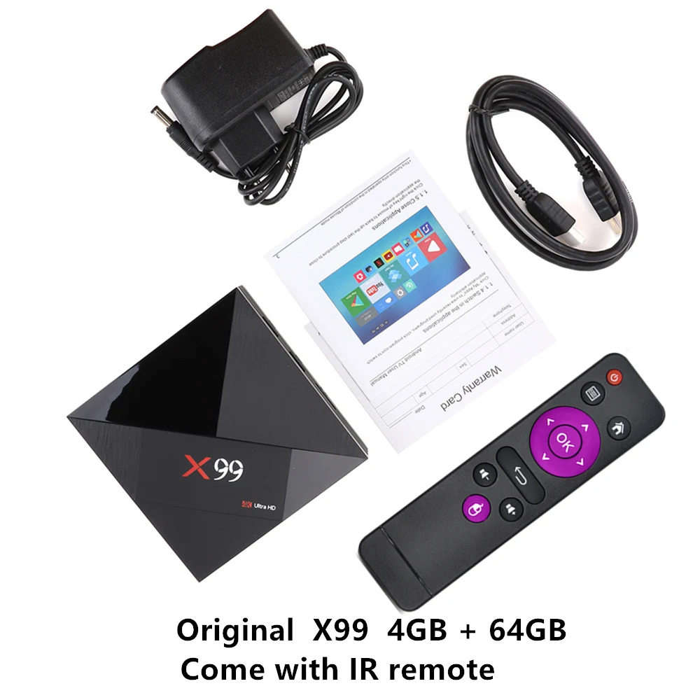 with IR remote X99 4 Гб 64 ГБ Android TV Box Rockchip RK3399 2,4G 5G Dual WiFi Smart TV BOX Поддержка Type-C USB3.0 потоковая коробка с ИК-пультом дистанционного управления - Цвет: with IR remote