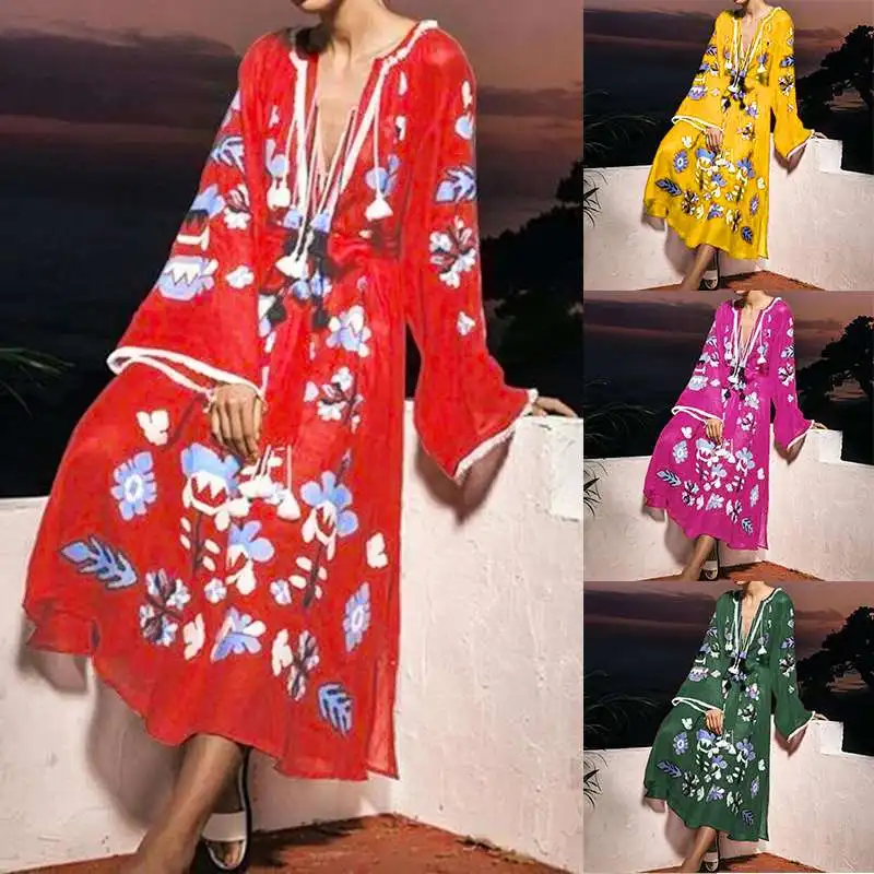VONDA, богемное платье для беременных, сексуальное платье макси с принтом,, халат с длинными рукавами, Femme, Сексуальные вечерние платья, пляжный сарафан для беременных