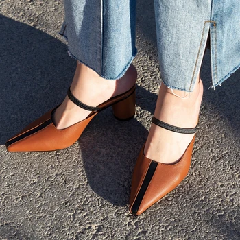 

Jouir Talons INS Hot Genuine Leather High Heels Summer Sandals Slipper Mules Skin Woman Shoes Women Pumps