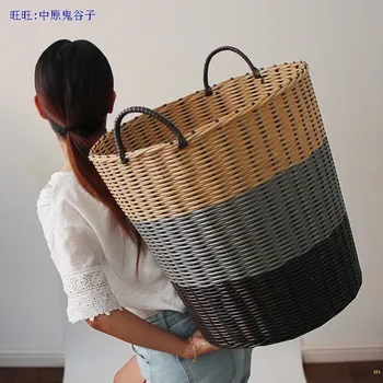 

Imitation Rattan Dirty Clothes Laundry Basket Kids Toys Organizer Large Washing Dirty Clothes Home Sundries Storage Barrel