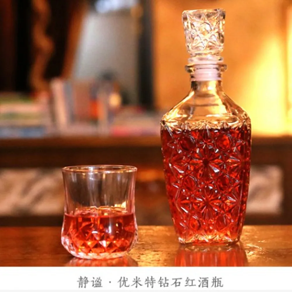 diamond bottle Стеклянная красная бутылка для вина Графин контейнер виски, ликер Carafe воды кувшин алкоголя стеклянный декантатор бутылка - Цвет: diamond bottle