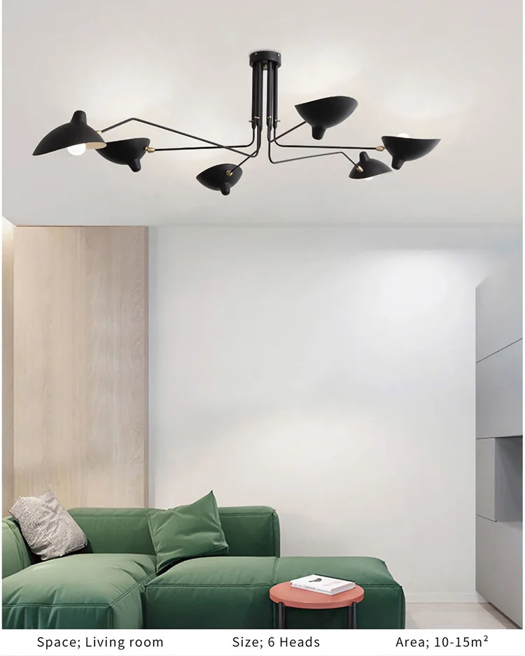 Ретро Serge Mouille подвесные светильники, скандинавский промышленный простой светодиодный регулируемый светильник-паук для гостиной, спальни, промышленная лампа