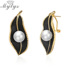 Mytys дизайн в виде листьев, винтажные серьги, украшенные жемчугом, романтические модные серьги, подарок, высокое качество, CE611