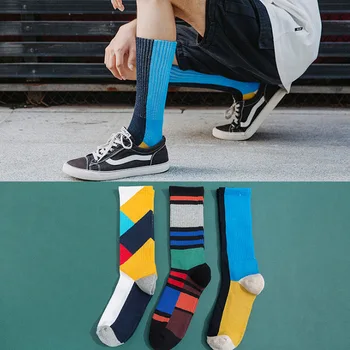 

Spring and Autumn New Street Fashion Socks Men's Skateboarding Crew Socks with Color Matching Pattern Hip-hop Style 22402