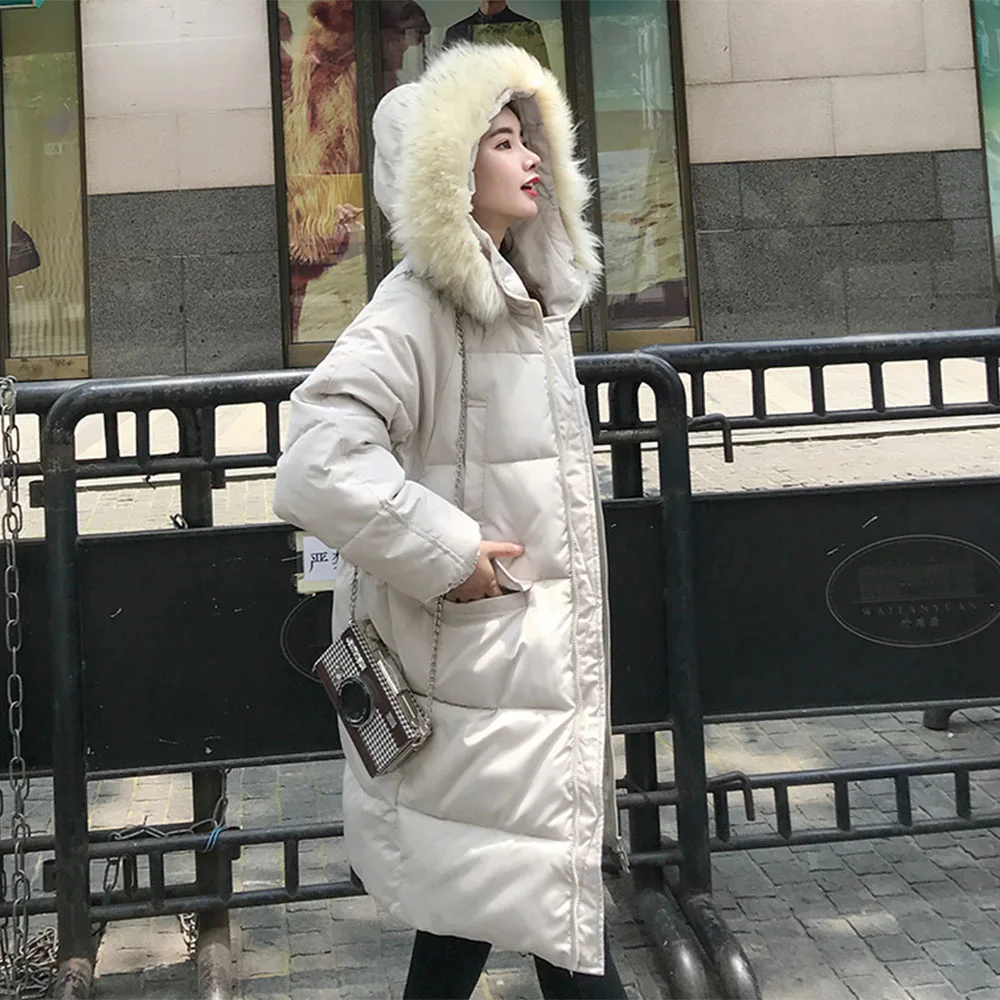 Синий Парки базовые зимние пуховые куртки женские Дамские размера плюс длинные пуховые пальто с капюшоном Повседневная ветрозащитная теплая верхняя одежда - Цвет: Синий