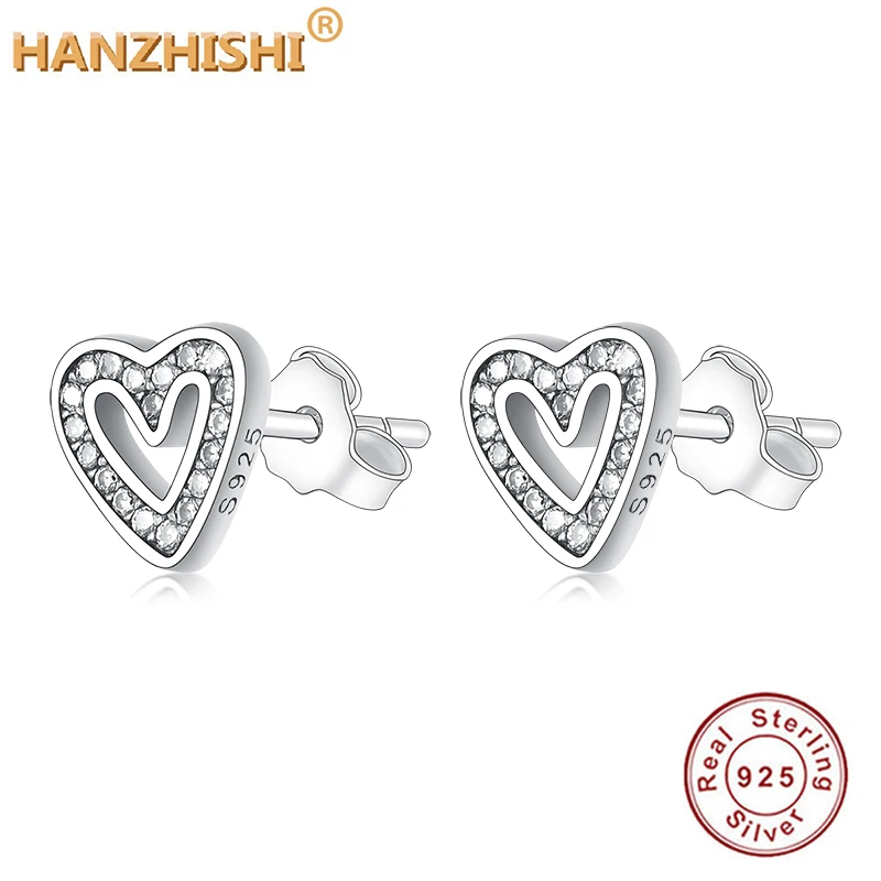 

Fashion 925 Sterling Silver Pave CZ Heart Stud Earrings for Women Lovely Simple Stud Earring for Girl