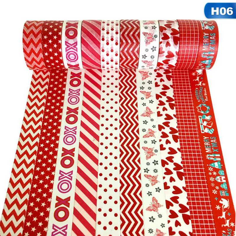 10Pcs Decorative Snow Deer Christmas Tree Washi Tape Set Rice Paper DIY Scrapbooking Adhesive Masking Tape 1.5cm*5m Stationery