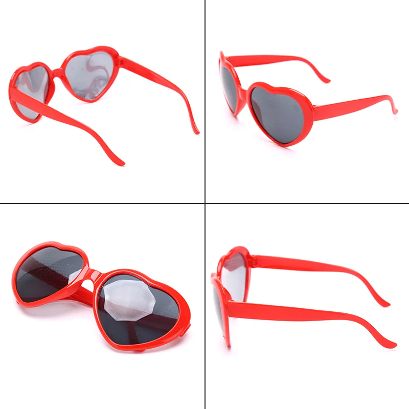 1pc Red Love Heart Shape Diffraction Grating Party Rave Glasses Lens Glass Orbit Light Show Fireworks Refraction Laser Glasses