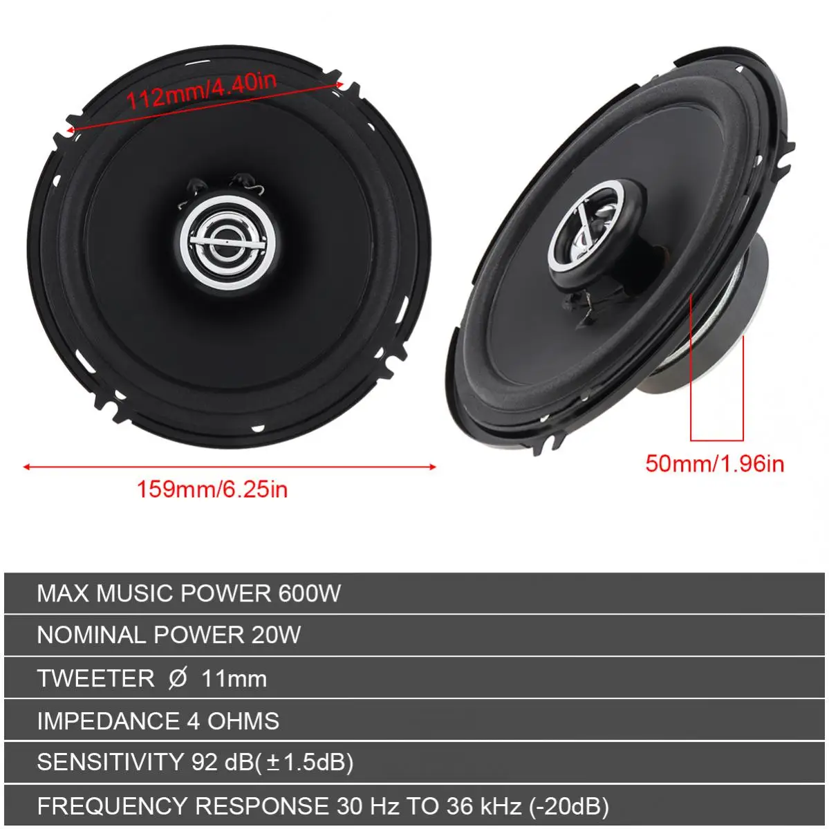 2pcs 600W 6 Inch Universal Car Coaxial Speakers Audio Stereo Full Range Frequency HiFi for Car Auto Loudspeakers