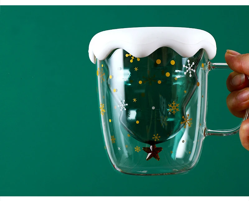 Креативная 3D прозрачная двойная антиобжигающая стеклянная Рождественская елка Звездная чашка кофейные кружки Молочный Сок чашка Детский Рождественский подарок