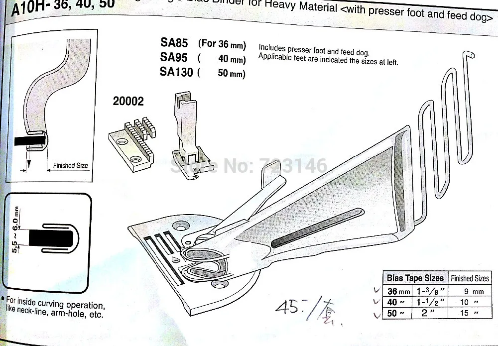 MADE IN TAIWAN LOCKSTITCH RIGHT ANGLE TAPE BIAS BINDER (with presser foot and feet dog) A10C 36MM 40MM 50MM SA85 SA95 SA130 | Дом и сад