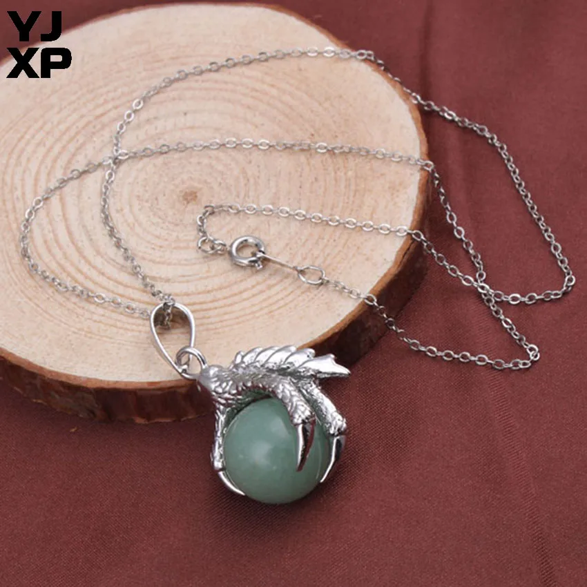 Green Aventurine YJXP панк стиль Дракон коготь Подвески натуральный камень Бусины шар кристаллы аметиста Quartzs для женщин мужчин амулет ювелирные изделия - Окраска металла: Green Aventurine