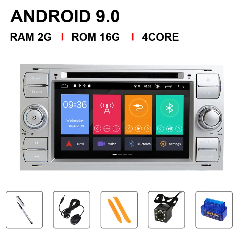Ips DSP 2 din Android 9 автомобильный Радио мультимедиа для Ford Focus 2 3 mk2 Mondeo 4 Kuga Fiesta Transit подключения S-MAXC-MAX 8 Core4G 64G - Цвет: 4 Core 16ROM OBD Cam