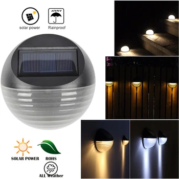 

6 LED Solar Powered Light Outdoor Waterproof IP65 Beads Round Shape Garden Yard Wall Lamp Warm White/White Fence Lights