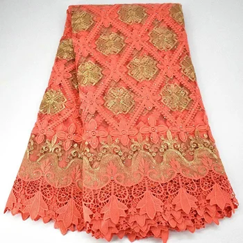

African cord lace fabric GXW4 golden and peach color embroidered pattern with graceful stones African Guipure Lace Fabric
