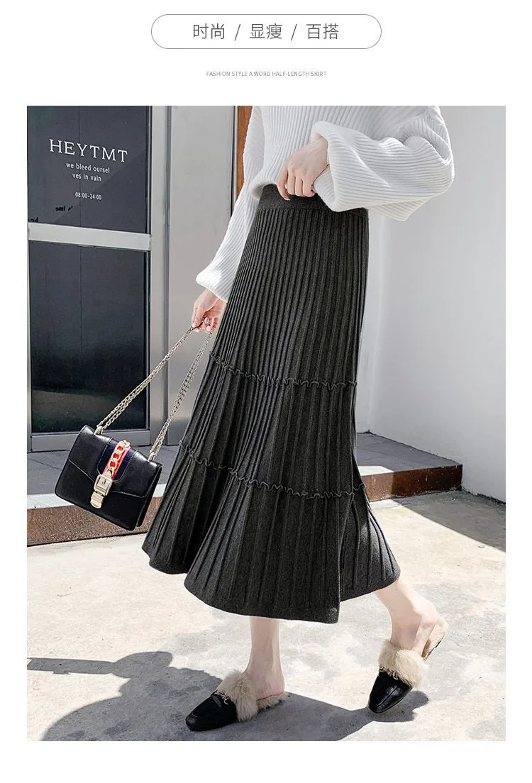 New Solid High Waist For Women Knit Skirt Womens Sweet Wild Fashion Skirts