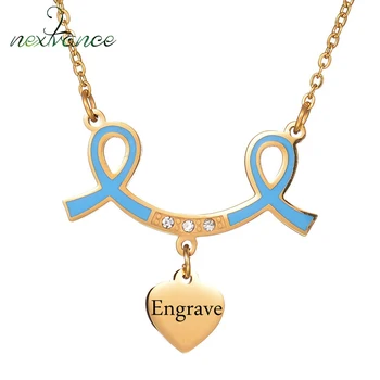 

Nextvance Customized Name Stainless Steel Zircon Heart Pendant Necklace Red Blue Ribbon shape Necklace and Earring Set