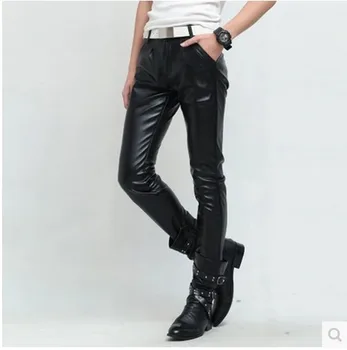 

2019 new Korean version of the tide male punk leather pants simple tight feet pants men's motorcycle fashion white leather pants