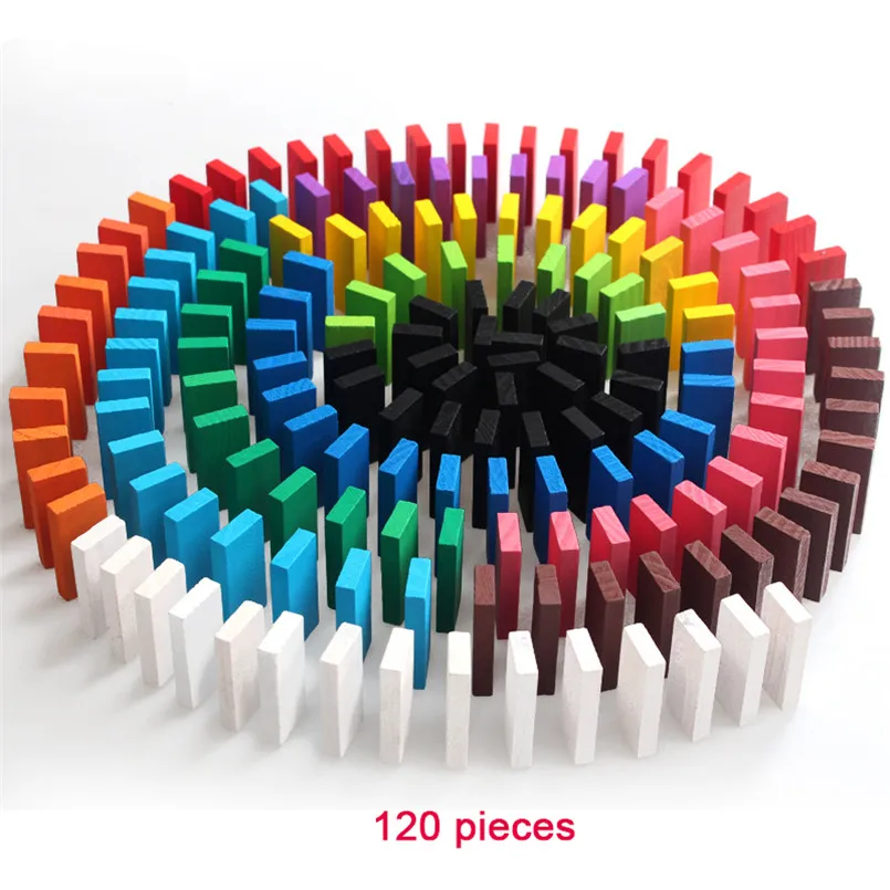 120 pcs 100/120/240 шт Деревянные красочные радужные домино блоки строительные игрушки Ранние развивающие игрушки для детей домино игры подарки - Цвет: 120 pcs