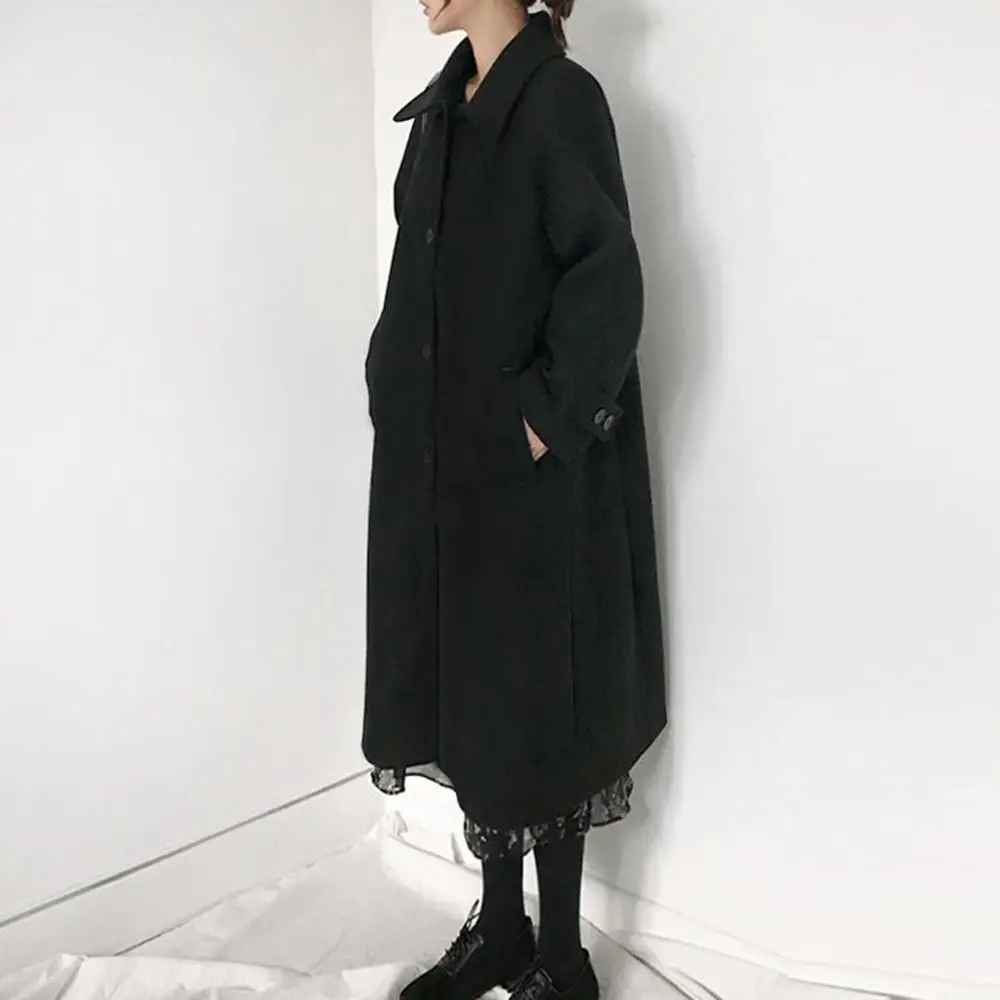 Cashmere Woolen Women Coat Winter Fashion Vintage Elegant Solid Lapel Long Coat Cappotto Lana Donna Manteau Mouton Femme