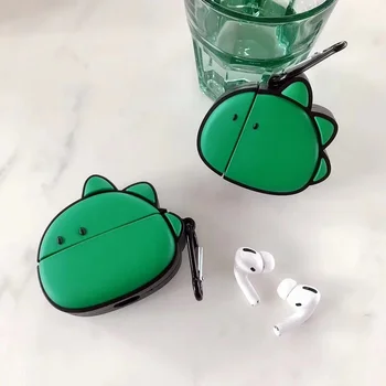 

New Silicone Case for AirPods Pro with Keychain Hook Up Shockproof Cover for AirPods 3 Case Green Cartoon Dinosaur Earphone Case